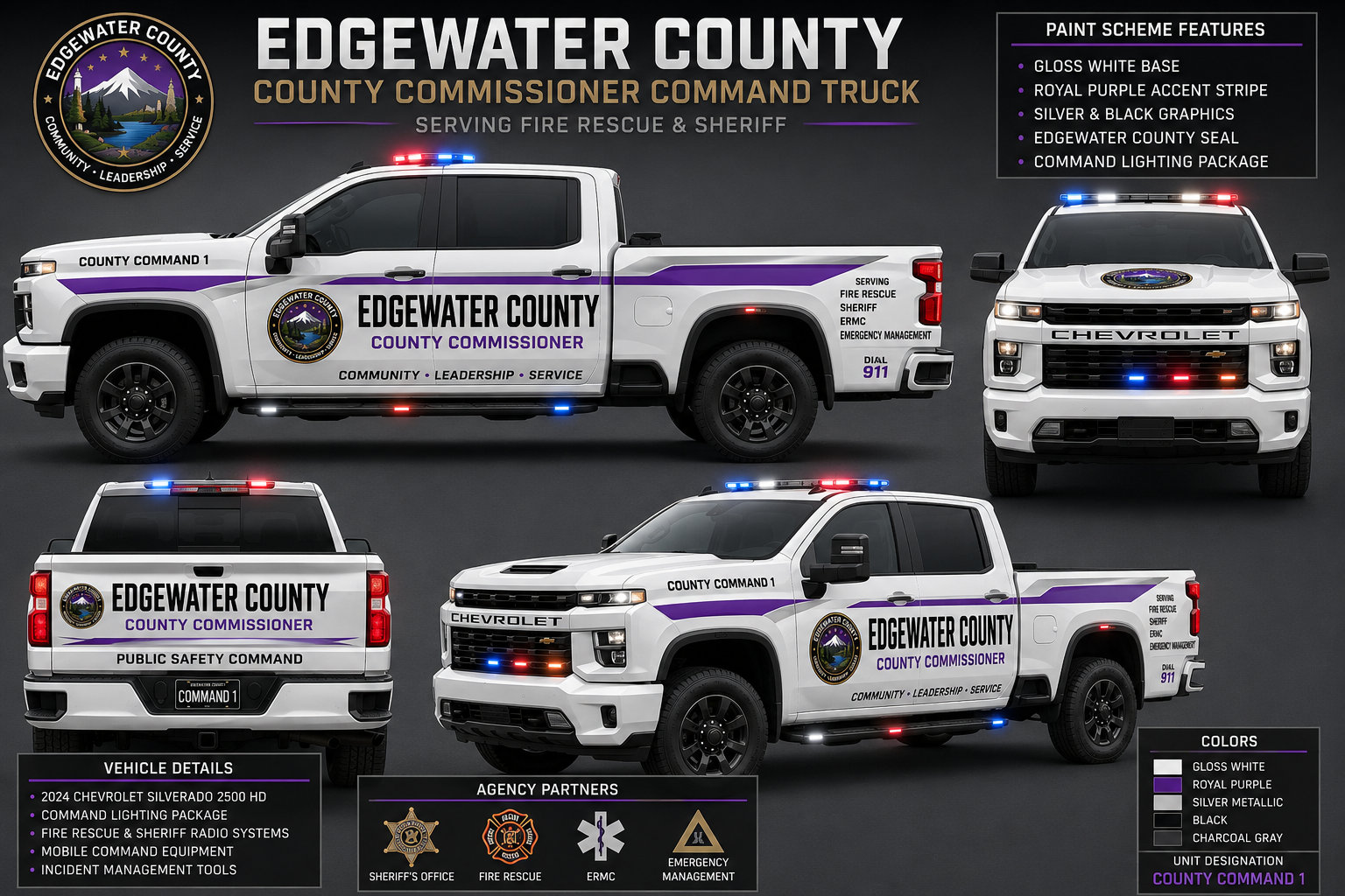 White Edgewater County Command truck